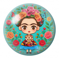Cabochon en Verre Illustré Frida Kawaii au Petit Singe et aux Roses 12 à 25mm pour la Création de Bijoux Fantaisie - DIY