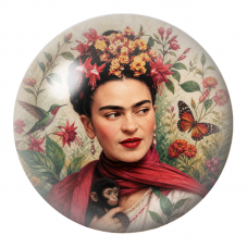 Cabochon en Verre Illustré Frida au Jeune Singe avec Colibri et Papillon 12 à 25mm pour la Création de Bijoux Fantaisie - DIY