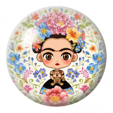 Cabochon en Verre Illustré Frida Kawaii au Singe dans un Jardin Aquarelle 12 à 25mm pour la Création de Bijoux Fantaisie - DIY