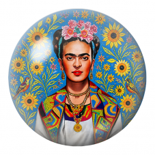 Cabochon en Verre Illustré Frida aux Tournesols sur Fond Bleu 12 à 25mm pour la Création de Bijoux Fantaisie - DIY