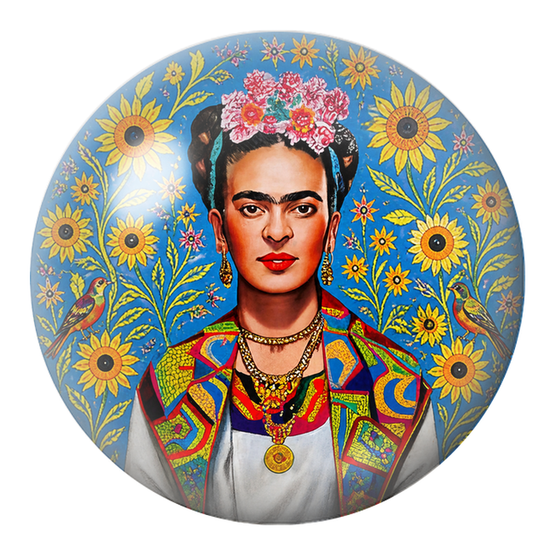 Cabochon en Verre Illustré Frida aux Tournesols sur Fond Bleu 12 à 25mm