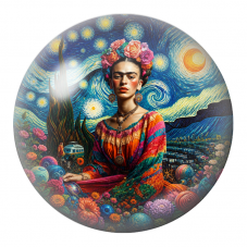 Cabochon en Verre Illustré Frida sous une Nuit Étoilée 12 à 25mm pour la Création de Bijoux Fantaisie - DIY