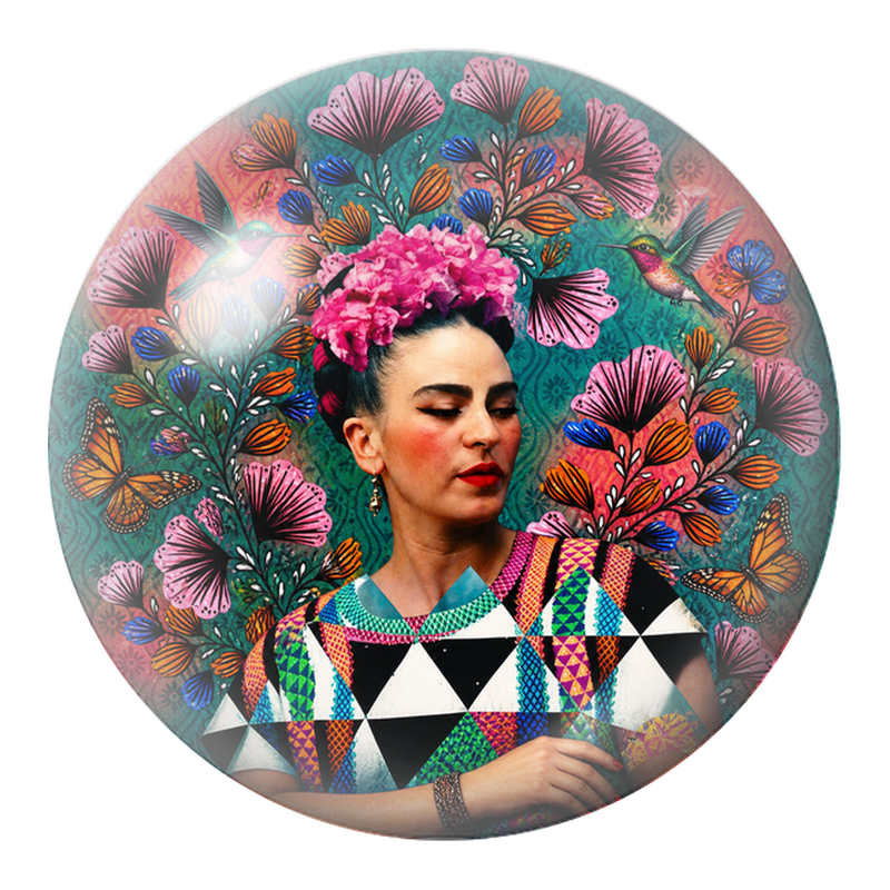 Cabochon en Verre Illustré Frida aux Colibris et Papillons sur Fleurs Graphiques 12 à 25mm
