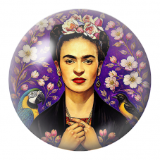Cabochon en Verre Illustré Frida avec Ara et Oiseau sous les Fleurs Blanches 12 à 25mm pour la Création de Bijoux Fantaisie - DI