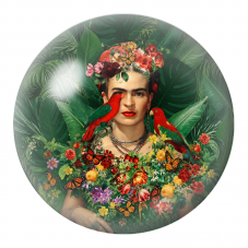Cabochon en Verre Illustré Frida dans la Jungle aux Perroquets et Papillons 12 à 25mm pour la Création de Bijoux Fantaisie - DIY