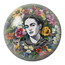 Cabochon en Verre Illustré Frida avec Singe et Oiseau dans un Jardin Peint 12 à 25mm pour la Création de Bijoux Fantaisie - DIY