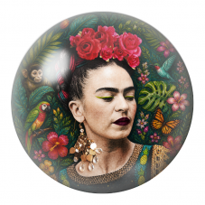 Cabochon en Verre Illustré Frida aux Roses avec Singe, Perroquet et Colibri 12 à 25mm pour la Création de Bijoux Fantaisie - DIY