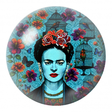 Cabochon en Verre Illustré Frida Bleue aux Oiseaux en Cage et Papillons 12 à 25mm pour la Création de Bijoux Fantaisie - DIY