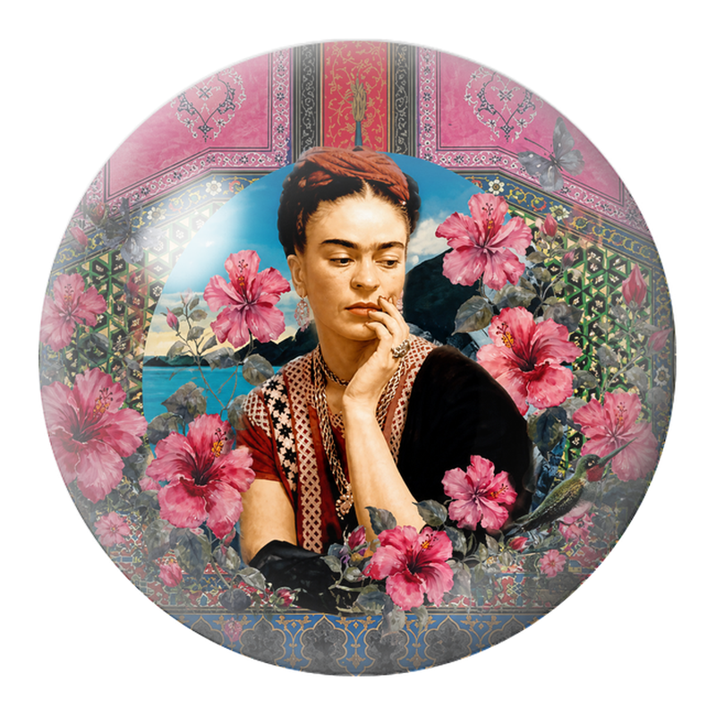 Cabochon en Verre Illustré Frida Songeuse aux Hibiscus et Colibri 12 à 25mm