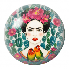 Cabochon en Verre Illustré Frida aux Hibiscus et Deux Inséparables 12 à 25mm pour la Création de Bijoux Fantaisie - DIY