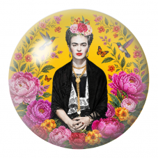 Cabochon en Verre Illustré Frida aux Pivoines, Colibris et Papillons sur Fond Jaune 12 à 25mm pour la Création de Bijoux Fantais