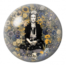 Cabochon en Verre Illustré Frida dans un Jardin Bleu et Or 12 à 25mm pour la Création de Bijoux Fantaisie - DIY
