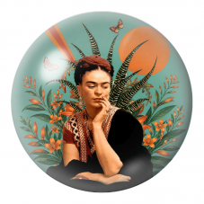 Cabochon en Verre Illustré Frida Songeuse au Soleil Orange 12 à 25mm pour la Création de Bijoux Fantaisie - DIY