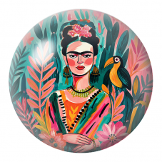 Cabochon en Verre Illustré Frida avec Toucan dans une Jungle Peinte 12 à 25mm pour la Création de Bijoux Fantaisie - DIY