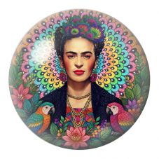 Cabochon en Verre Illustré Frida aux Aras devant un Mandala Coloré 12 à 25mm pour la Création de Bijoux Fantaisie - DIY
