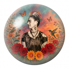 Cabochon en Verre Illustré Frida de Profil aux Colibris et Roses Rouges 12 à 25mm pour la Création de Bijoux Fantaisie - DIY
