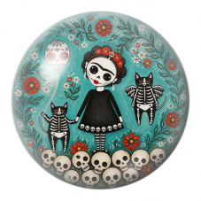 Cabochon en Verre Illustré Frida Squelette avec Chats Catrina 12 à 25mm pour la Création de Bijoux Fantaisie - DIY