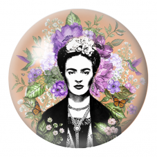 Cabochon en Verre Illustré Frida aux Colibris et Papillons sur Fleurs Violettes 12 à 25mm pour la Création de Bijoux Fantaisie -