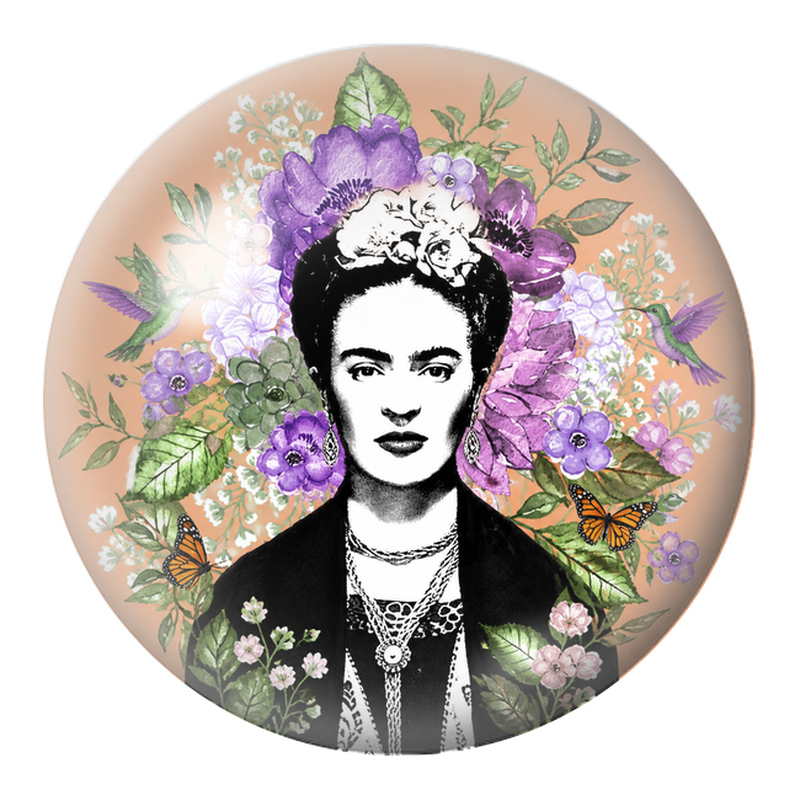 Cabochon en Verre Illustré Frida aux Colibris et Papillons sur Fleurs Violettes 12 à 25mm