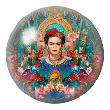 Cabochon en Verre Illustré Frida dans un Autel Mexicain aux Zèbres et Félins 12 à 25mm pour la Création de Bijoux Fantaisie - DI