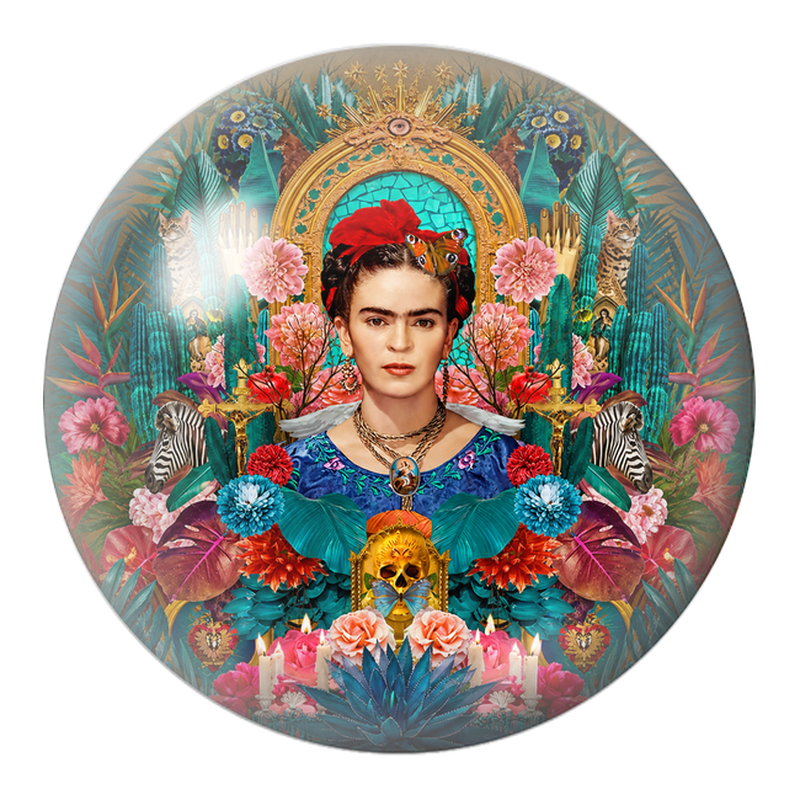 Cabochon en Verre Illustré Frida dans un Autel Mexicain aux Zèbres et Félins 12 à 25mm