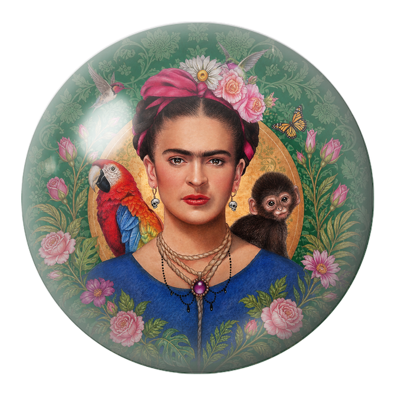 Cabochon en Verre Illustré Frida avec Ara et Jeune Singe dans un Jardin Vert 12 à 25mm