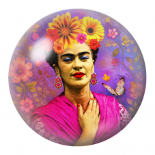 Cabochon en Verre Illustré Frida au Regard Bleu dans un Jardin Violet 12 à 25mm pour la Création de Bijoux Fantaisie - DIY