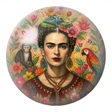 Cabochon en Verre Illustré Frida avec Singe et Ara dans un Jardin Fleuri 12 à 25mm pour la Création de Bijoux Fantaisie - DIY