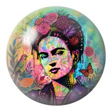 Cabochon en Verre Illustré Frida en Portrait Collage avec Perroquet et Papillon 12 à 25mm pour la Création de Bijoux Fantaisie -