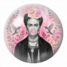 Cabochon en Verre Illustré Frida aux Colibris et Bulle Rose 12 à 25mm pour la Création de Bijoux Fantaisie - DIY