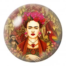 Cabochon en Verre Illustré Frida aux Orchidees avec Singe et Ara 12 à 25mm pour la Création de Bijoux Fantaisie - DIY