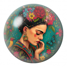 Cabochon en Verre Illustré Frida Songeuse au Perroquet et Papillon Bleu 12 à 25mm pour la Création de Bijoux Fantaisie - DIY
