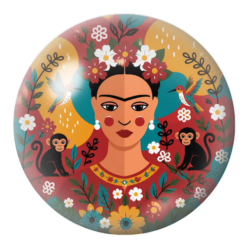 Cabochon en Verre Illustré Frida Folk avec Singes et Colibris 12 à 25mm