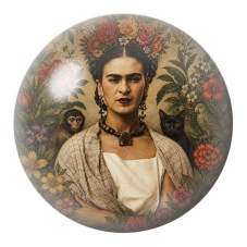 Cabochon en Verre Illustré Frida avec Singe, Chat Noir et Perroquet 12 à 25mm pour la Création de Bijoux Fantaisie - DIY