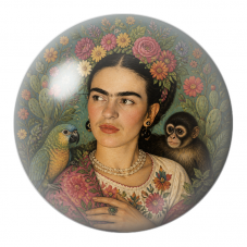 Cabochon en Verre Illustré Frida avec Perroquet et Singe dans un Jardin de Cactus 12 à 25mm pour la Création de Bijoux Fantaisie