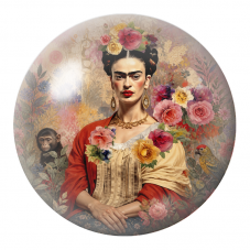 Cabochon en Verre Illustré Frida Assise dans un Jardin de Roses 12 à 25mm pour la Création de Bijoux Fantaisie - DIY