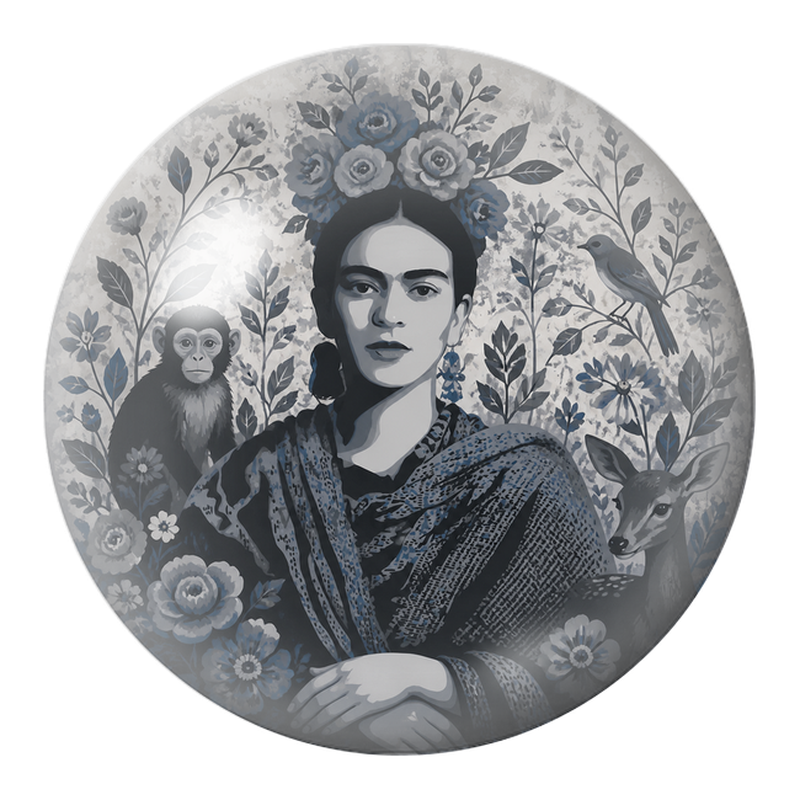 Cabochon en Verre Illustré Frida en Portrait Monochrome avec Singe et Faon 12 à 25mm