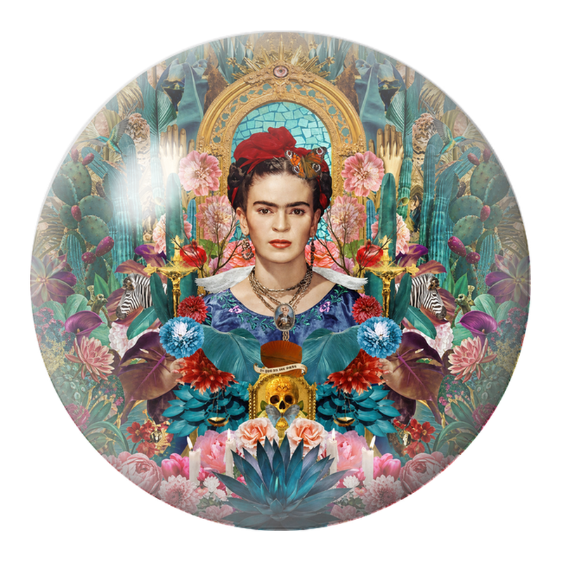 Cabochon en Verre Illustré Frida au Miroir dans un Jardin Mexicain 12 à 25mm