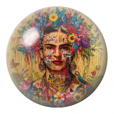 Cabochon en Verre Illustré Frida en Collage Floral avec Papillons et Perroquet 12 à 25mm pour la Création de Bijoux Fantaisie - 