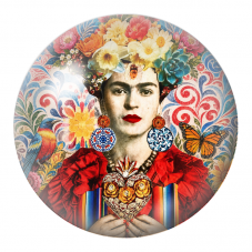 Cabochon en Verre Illustré Frida au Cœur Sacré avec Oiseau et Papillon 12 à 25mm pour la Création de Bijoux Fantaisie - DIY