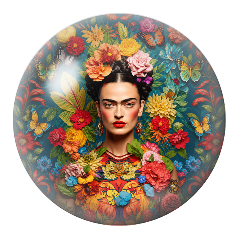 Cabochon en Verre Illustré Frida au Jardin de Papillons Multicolores 12 à 25mm