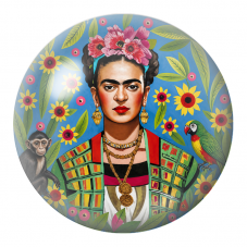 Cabochon en Verre Illustré Frida au Singe et au Perroquet dans les Tournesols 12 à 25mm pour la Création de Bijoux Fantaisie - D