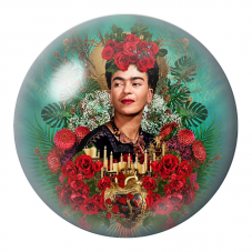 Cabochon en Verre Illustré Frida au Cœur Sacré parmi les Roses Rouges 12 à 25mm pour la Création de Bijoux Fantaisie - DIY