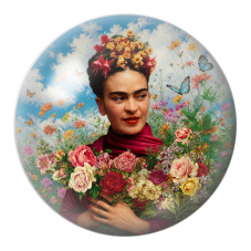 Cabochon en Verre Illustré Frida au Bouquet de Roses dans un Jardin Fleuri 12 à 25mm pour la Création de Bijoux Fantaisie - DIY