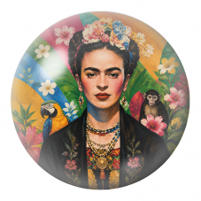 Cabochon en Verre Illustré Frida au Perroquet et au Singe dans un Jardin Coloré 12 à 25mm pour la Création de Bijoux Fantaisie -