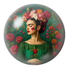 Cabochon en Verre Illustré Frida au Cœur dans un Jardin de Colibris 12 à 25mm pour la Création de Bijoux Fantaisie - DIY