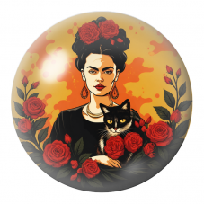 Cabochon en Verre Illustré Frida au Chat Noir parmi les Roses Rouges 12 à 25mm pour la Création de Bijoux Fantaisie - DIY