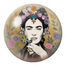 Cabochon en Verre Illustré Frida au Papillon Bleu et aux Roses Violettes 12 à 25mm pour la Création de Bijoux Fantaisie - DIY