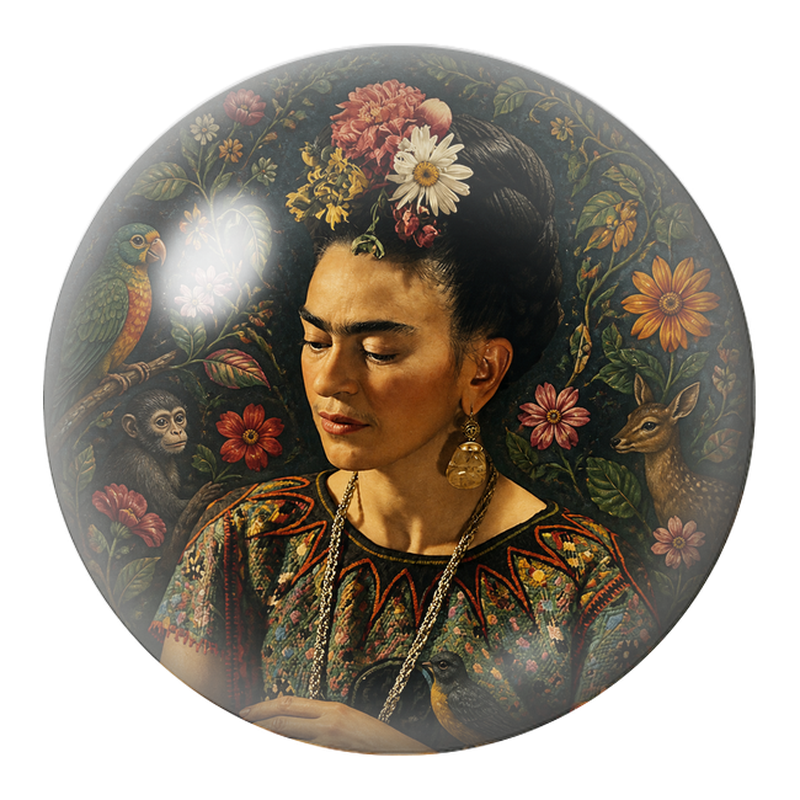 Cabochon en Verre Illustré Frida au Perroquet, au Singe et au Faon 12 à 25mm
