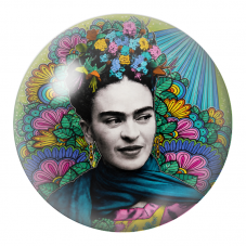 Cabochon en Verre Illustré Frida au Châle Bleu dans un Jardin Coloré 12 à 25mm pour la Création de Bijoux Fantaisie - DIY